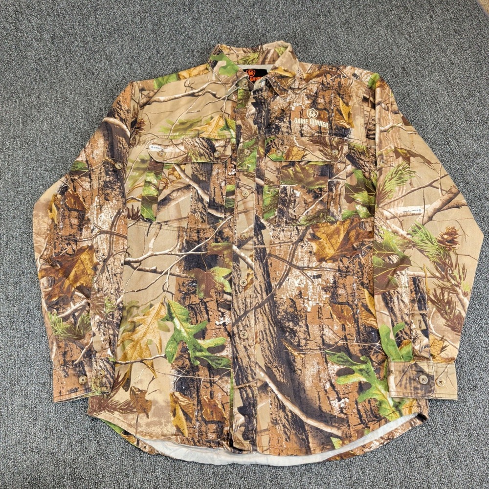 Game Winner Mens Hunting Shirt Small 100% Cotton Realtree APG Camo Long Sleeve S